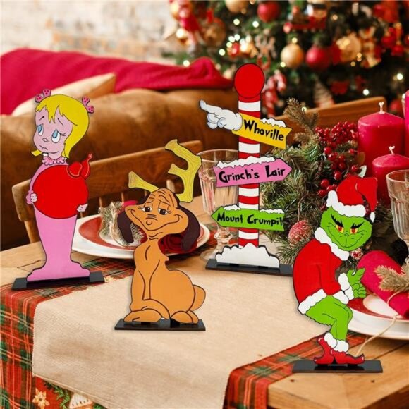 Christmas Table Decorations -4 Pack Wooden Centerpiece Signs for Holiday Parties - Picture 2 of 7